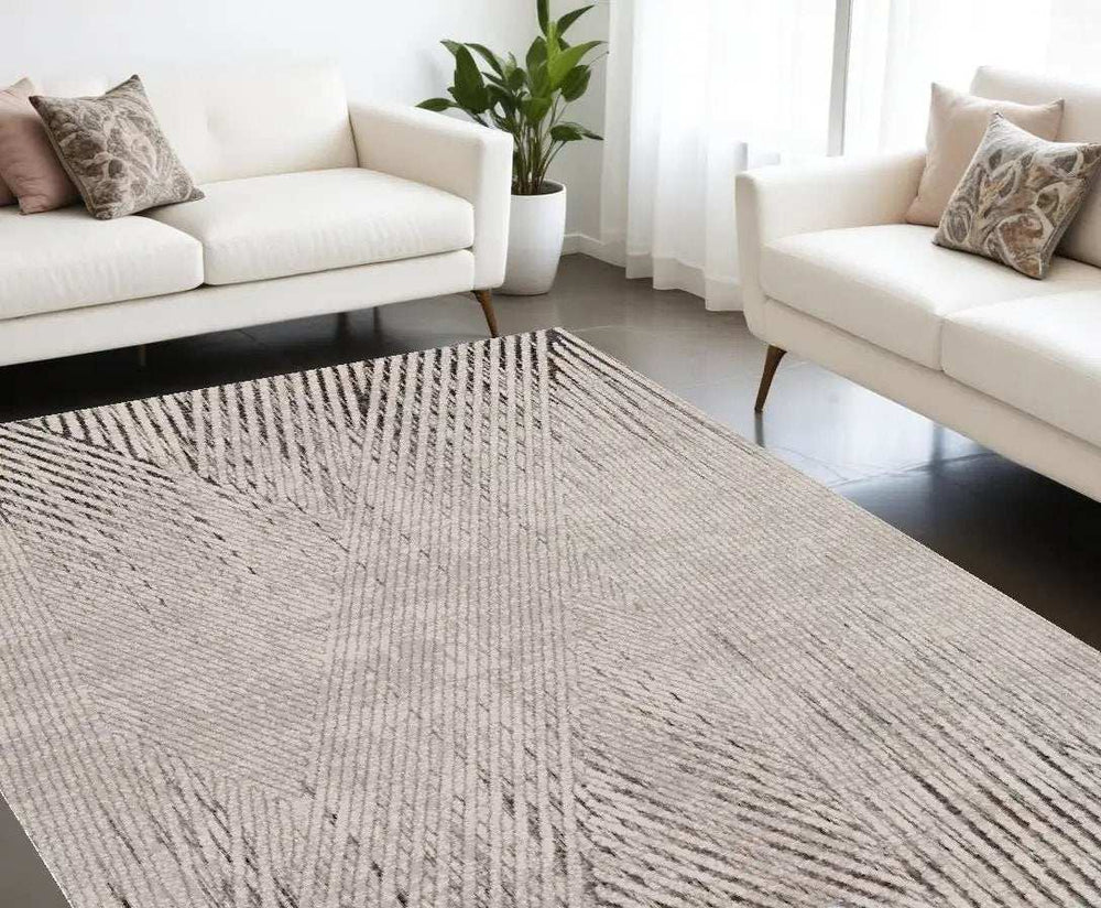 8' X 11' Gray and Ivory Area Rug - Homeroots - Flyclothing LLC