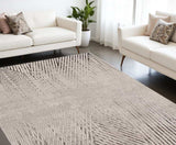 10' X 13' Ivory Grey Machine Woven Geometric Lines Indoor Area Rug - Homeroots - Flyclothing LLC