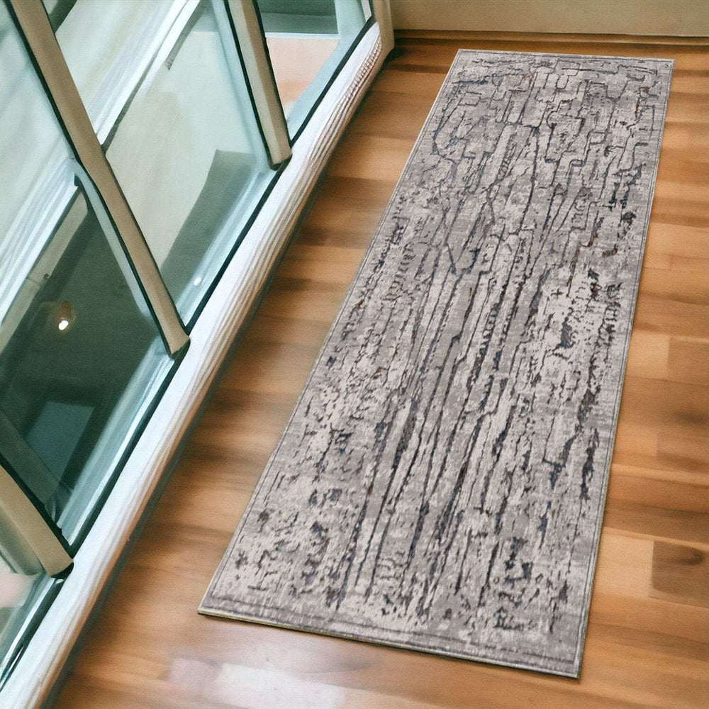 7' Grey Machine Woven Abstract Indoor Runner Rug - Homeroots - Flyclothing LLC