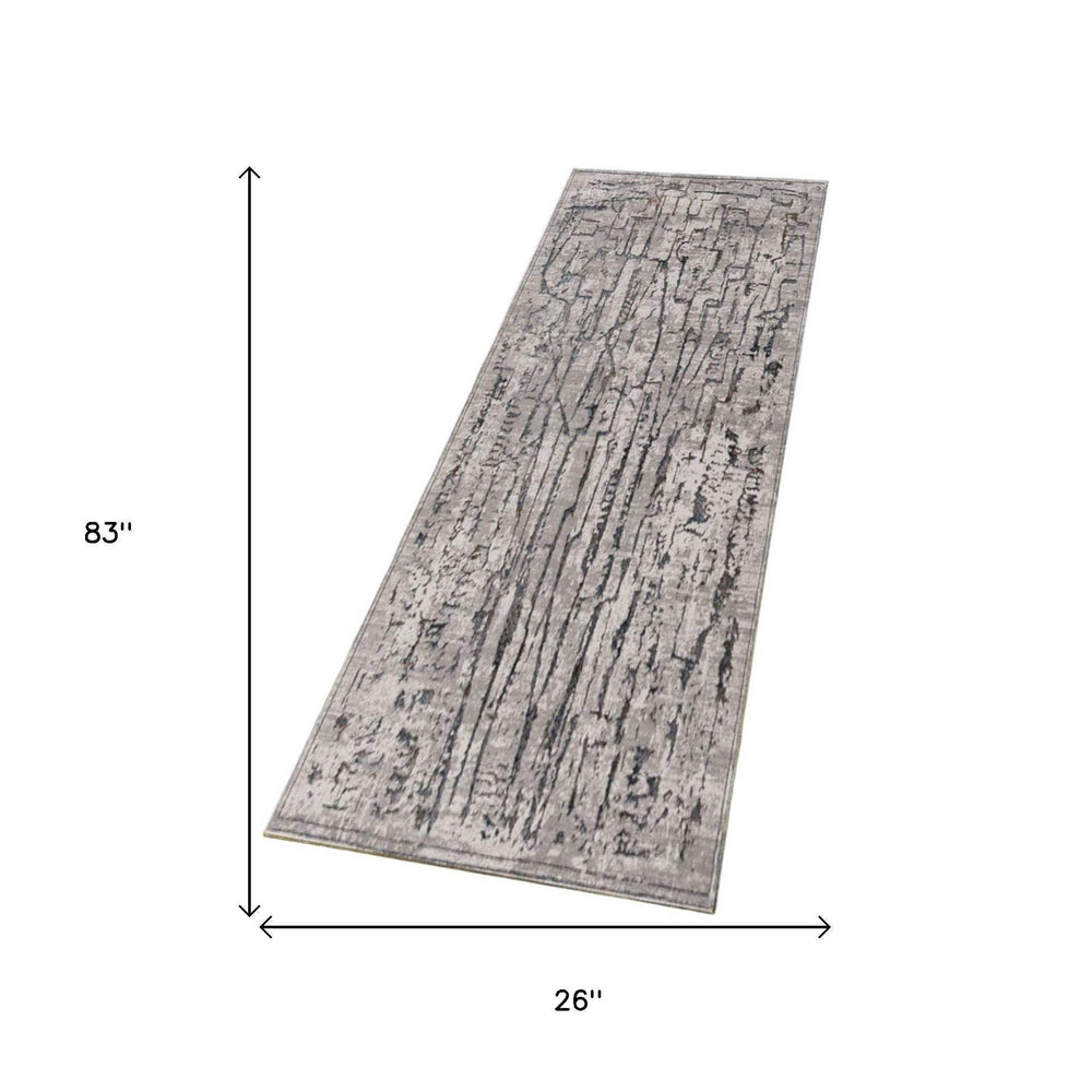 7' Grey Machine Woven Abstract Indoor Runner Rug - Homeroots - Flyclothing LLC