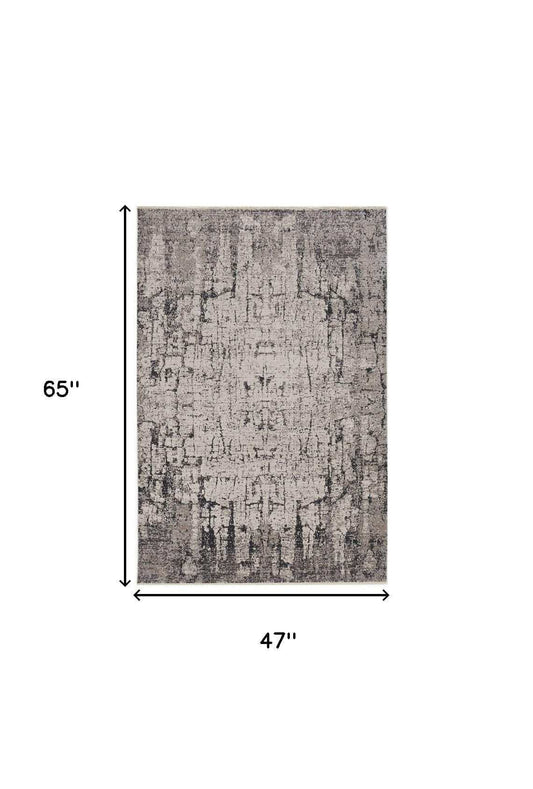 4' X 6' Ivory Grey Machine Woven Shrank Abstract Industrial Style Indoor Area Rug - Homeroots - Flyclothing LLC