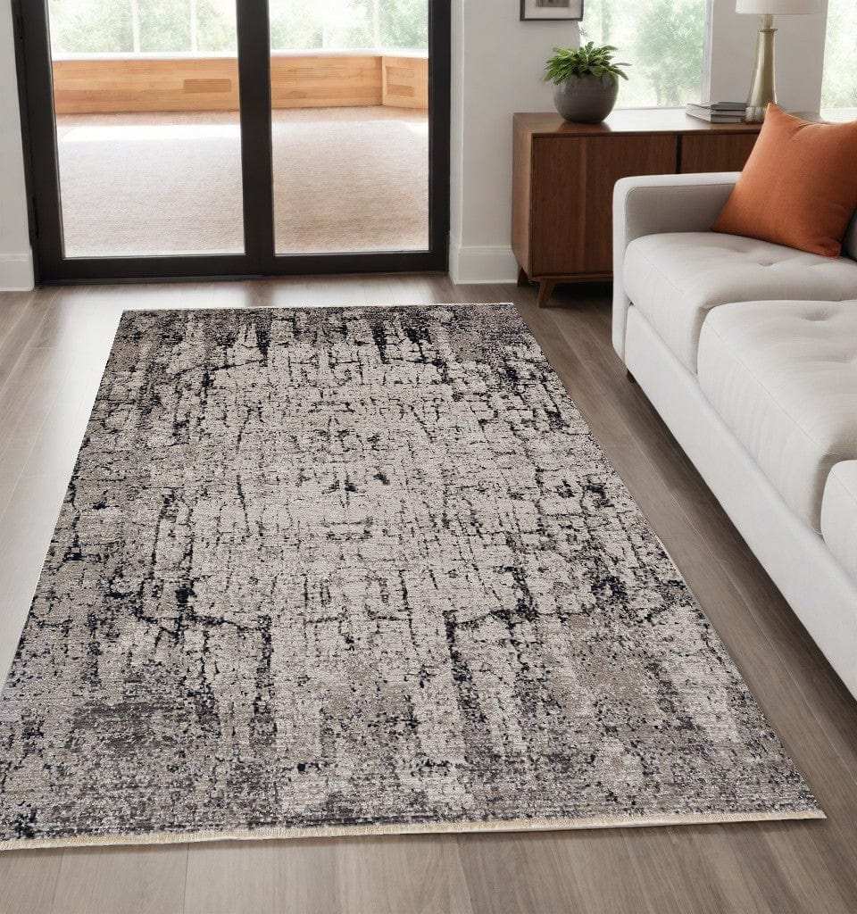 5' X 8' Ivory Grey Machine Woven Abstract Indoor Area Rug - Homeroots - Flyclothing LLC