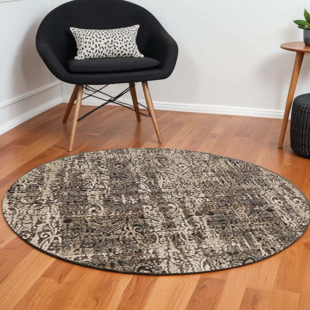 8' Gray Round Area Rug - Homeroots - Flyclothing LLC