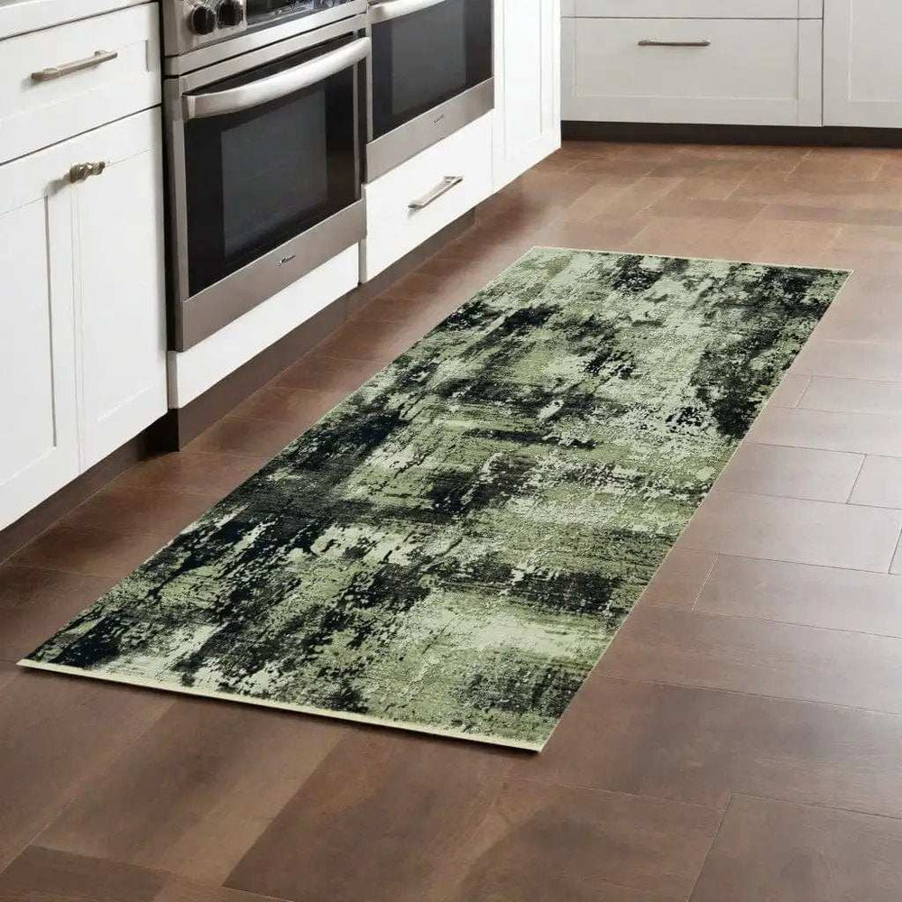 7' Ivory Charcoal Machine Woven Shrank Abstract Design Indoor Runner Rug - Homeroots - Flyclothing LLC
