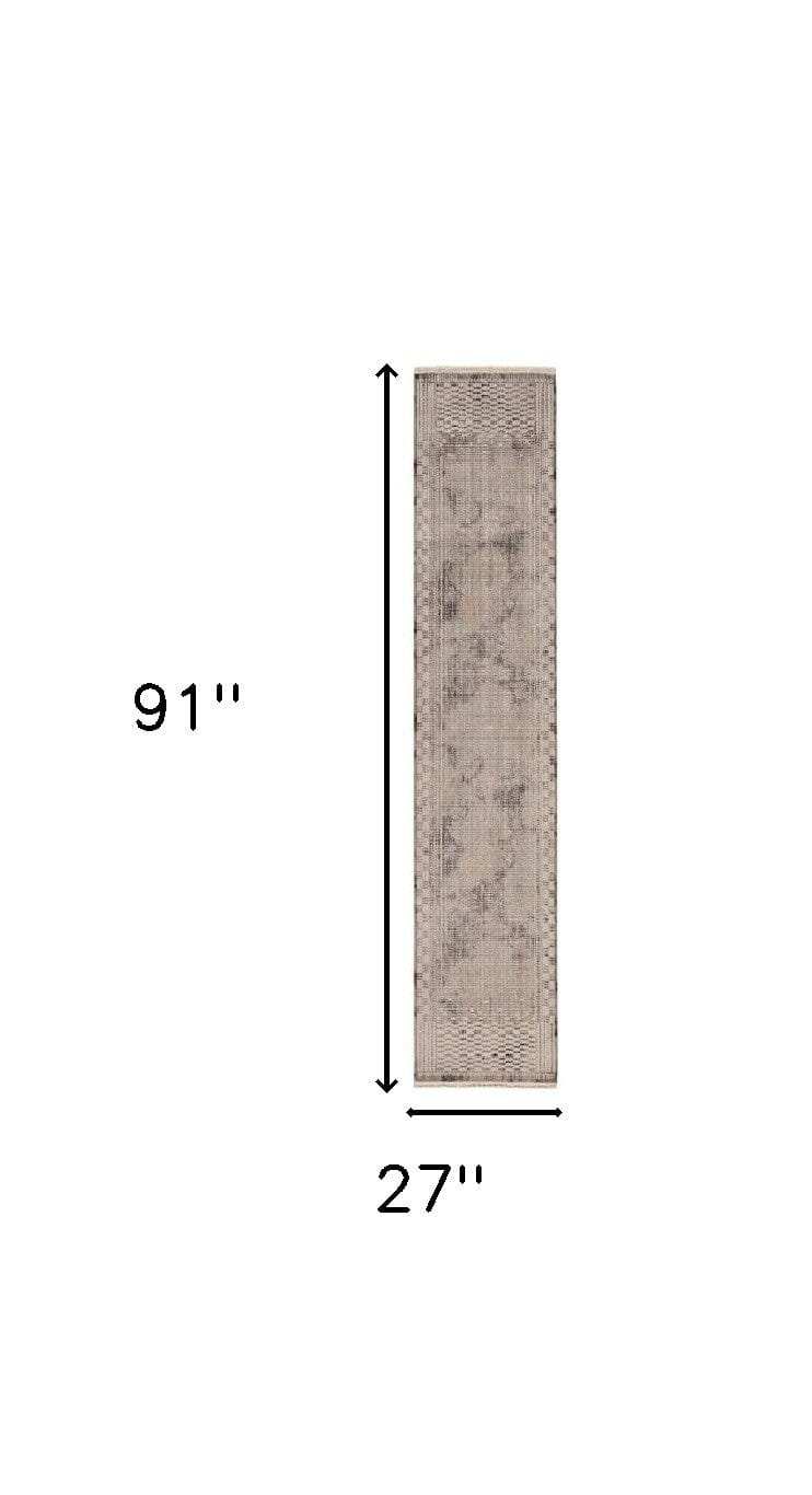 2' X 8' Natural Geometric Bars Runner Rug - Homeroots - Flyclothing LLC
