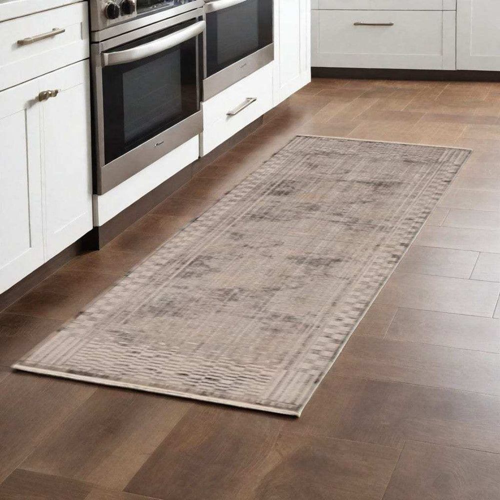 2' X 8' Natural Geometric Bars Runner Rug - Homeroots - Flyclothing LLC