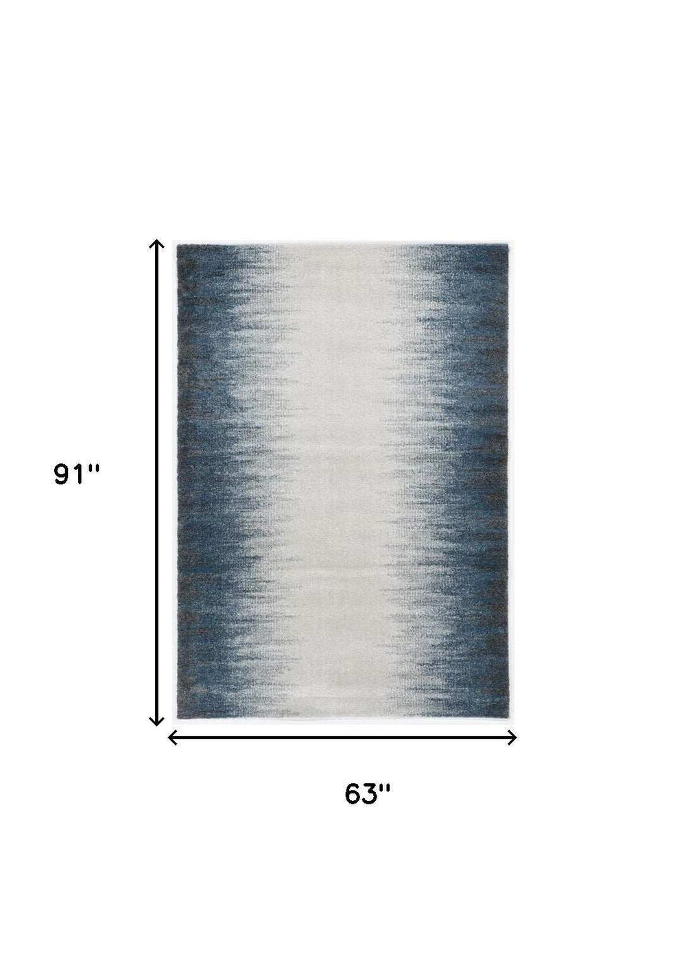 5' X 8' Ivory Or Blue Gradient Bordered Indoor Area Rug - Homeroots - Flyclothing LLC