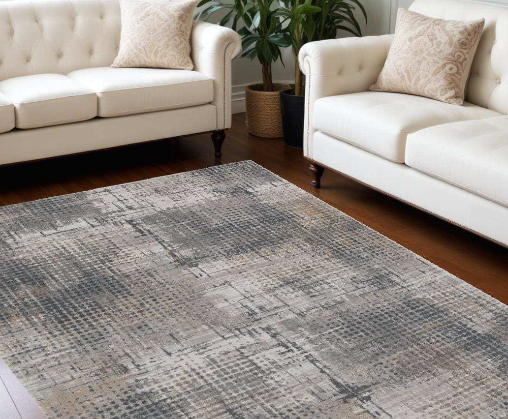 8' X 11' Ivory Navy and Gray Abstract Area Rug - Homeroots - Flyclothing LLC