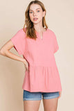 Cotton Bleu by Nu Label Notched Short Sleeve Peplum Top - Trendsi - Flyclothing LLC