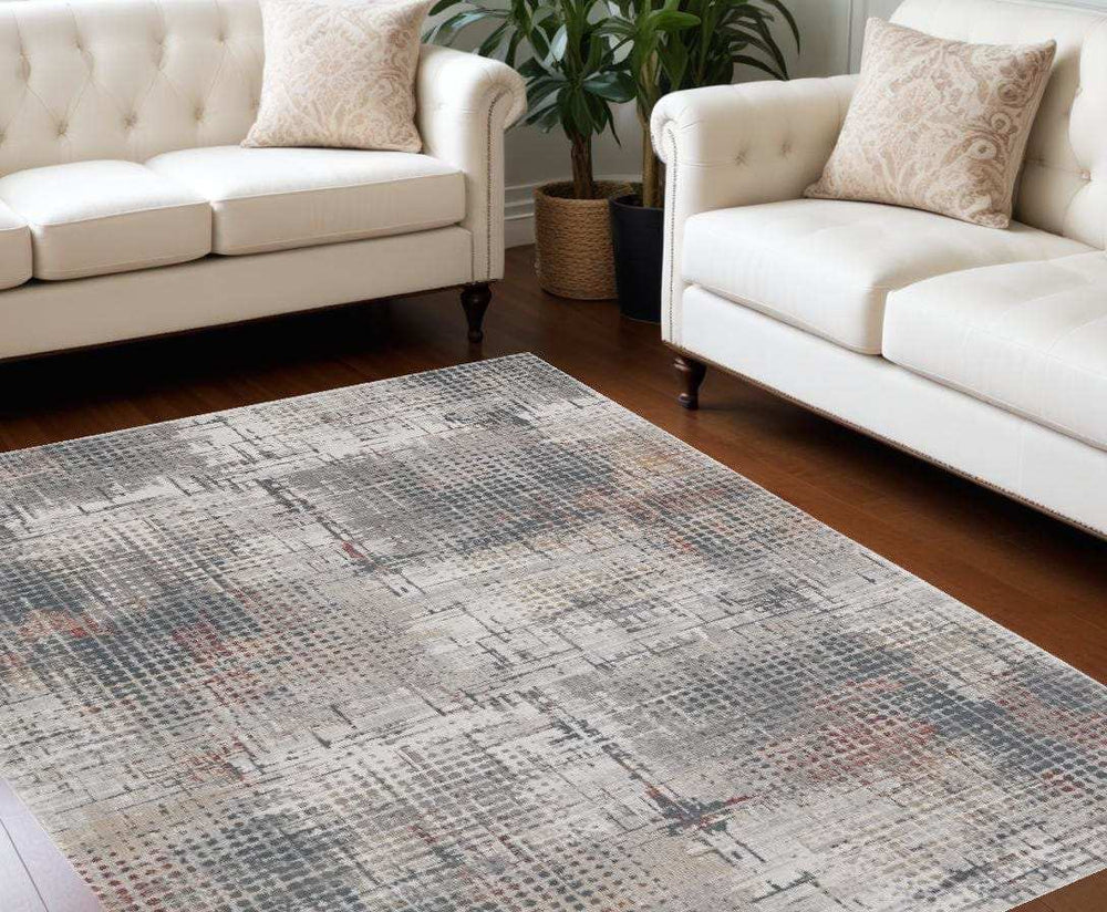 10' X 13' Ivory Gray and Gold Abstract Area Rug - Homeroots - Flyclothing LLC