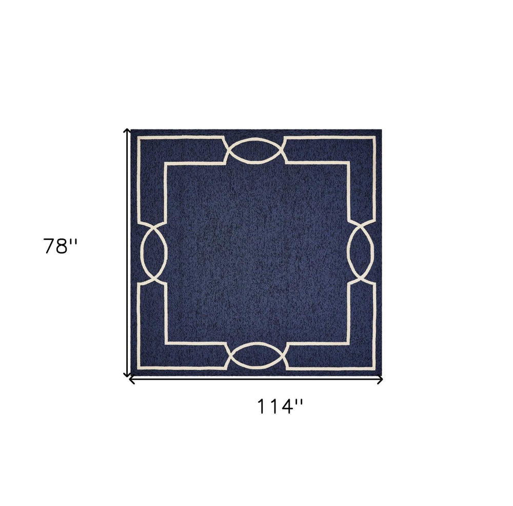 7' X 10' Navy and Ivory Geometric Hand Hooked Area Rug - Homeroots - Flyclothing LLC