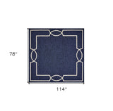 7' X 10' Navy and Ivory Geometric Hand Hooked Area Rug - Homeroots - Flyclothing LLC