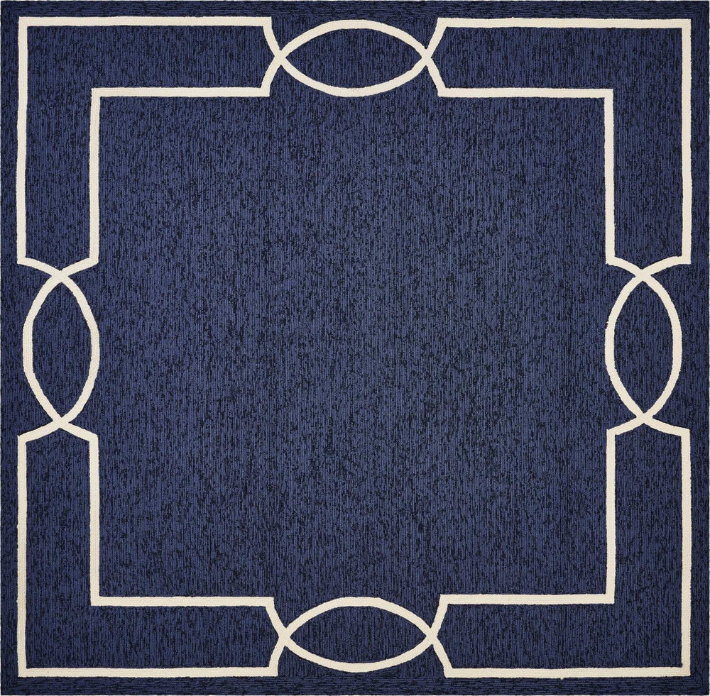 7' X 10' Navy and Ivory Geometric Hand Hooked Area Rug - Homeroots - Flyclothing LLC