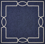 7' X 10' Navy and Ivory Geometric Hand Hooked Area Rug - Homeroots - Flyclothing LLC