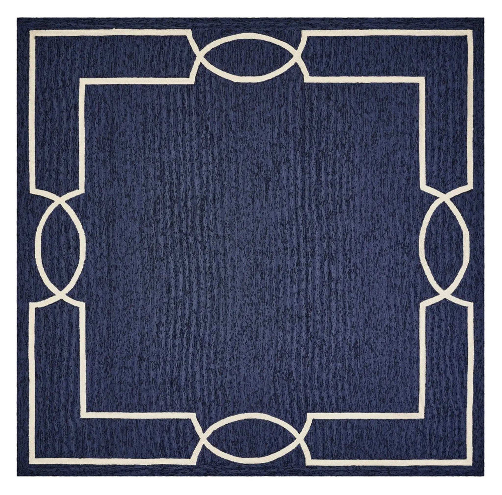 7' X 10' Navy and Ivory Geometric Hand Hooked Area Rug - Homeroots - Flyclothing LLC