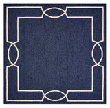 7' X 10' Navy and Ivory Geometric Hand Hooked Area Rug - Homeroots - Flyclothing LLC