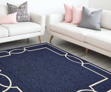 8' X 11' Navy and Ivory Geometric Hand Hooked Area Rug - Homeroots - Flyclothing LLC