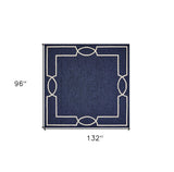 8' X 11' Navy and Ivory Geometric Hand Hooked Area Rug - Homeroots - Flyclothing LLC