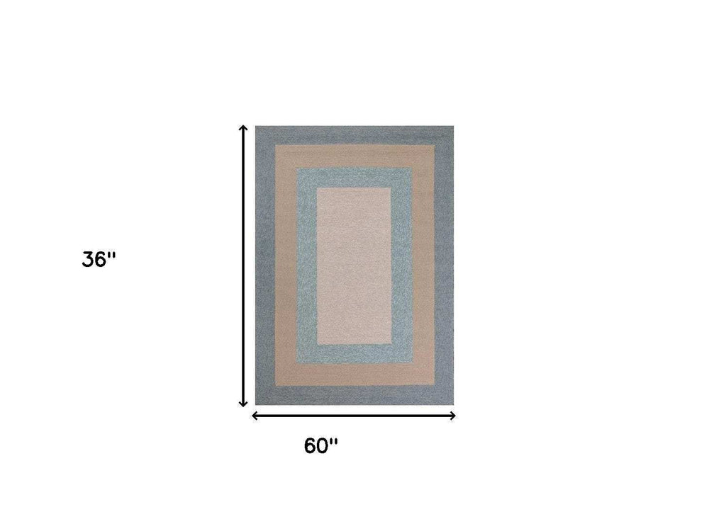 3' X 5' Blue and Beige Handmade Indoor Outdoor Area Rug - Homeroots - Flyclothing LLC