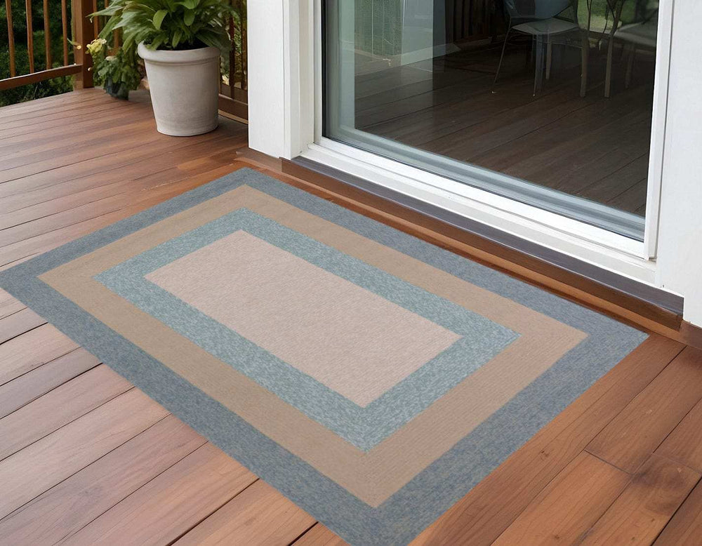 3' X 5' Blue and Beige Handmade Indoor Outdoor Area Rug - Homeroots - Flyclothing LLC