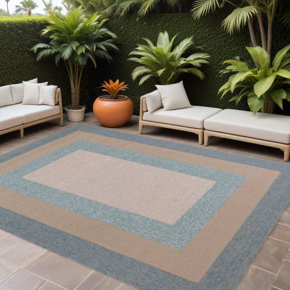 8' X 11' Blue and Beige Handmade Indoor Outdoor Area Rug - Homeroots - Flyclothing LLC