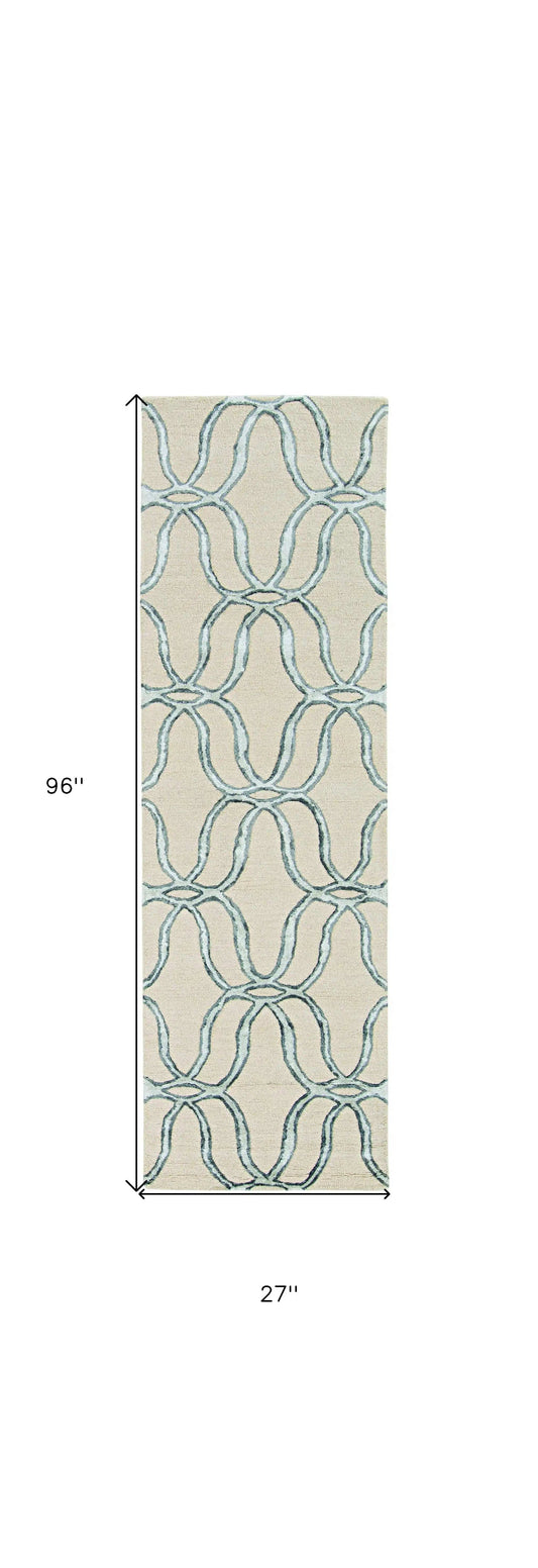 8' Silver Ivory Hand Tufted Vermicular Indoor Runner Rug - Homeroots - Flyclothing LLC