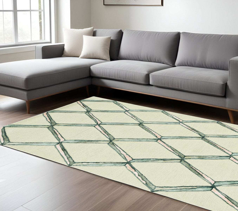 115' Cream Wool Geometric Hand Tufted Area Rug - Homeroots - Flyclothing LLC