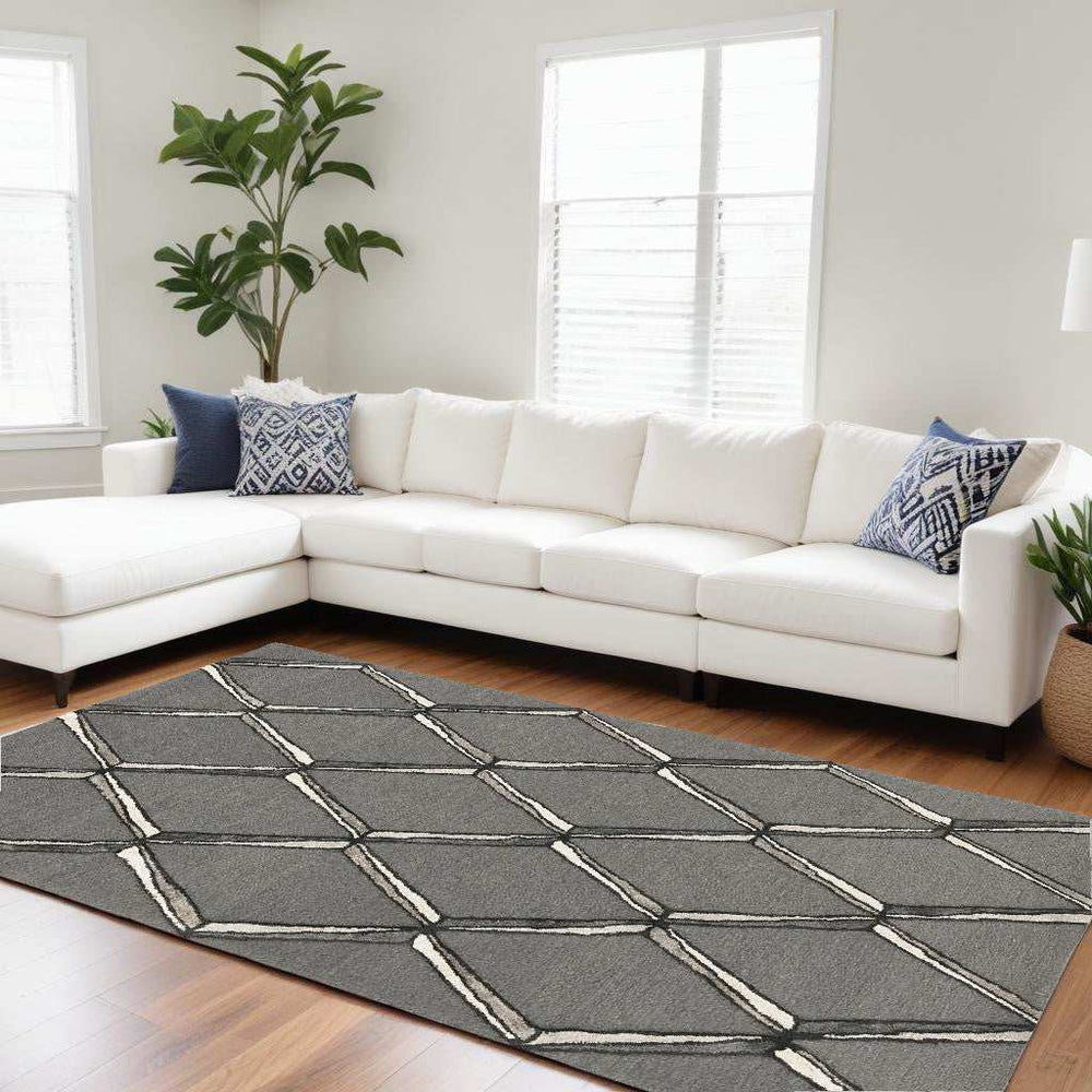 8' X 10' Gray Wool Geometric Hand Tufted Area Rug - Homeroots - Flyclothing LLC