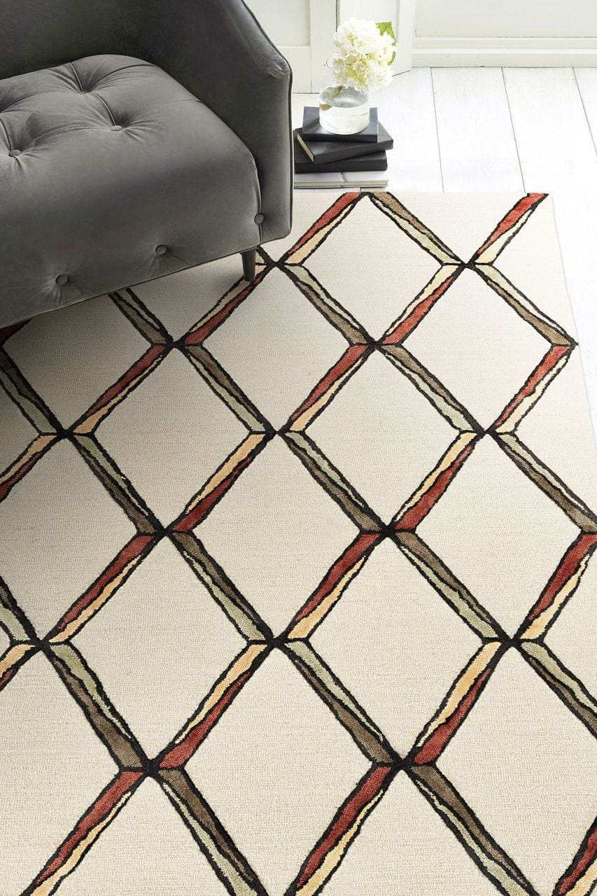 115' Beige Rust and Gold Wool Geometric Hand Tufted Area Rug - Homeroots - Flyclothing LLC
