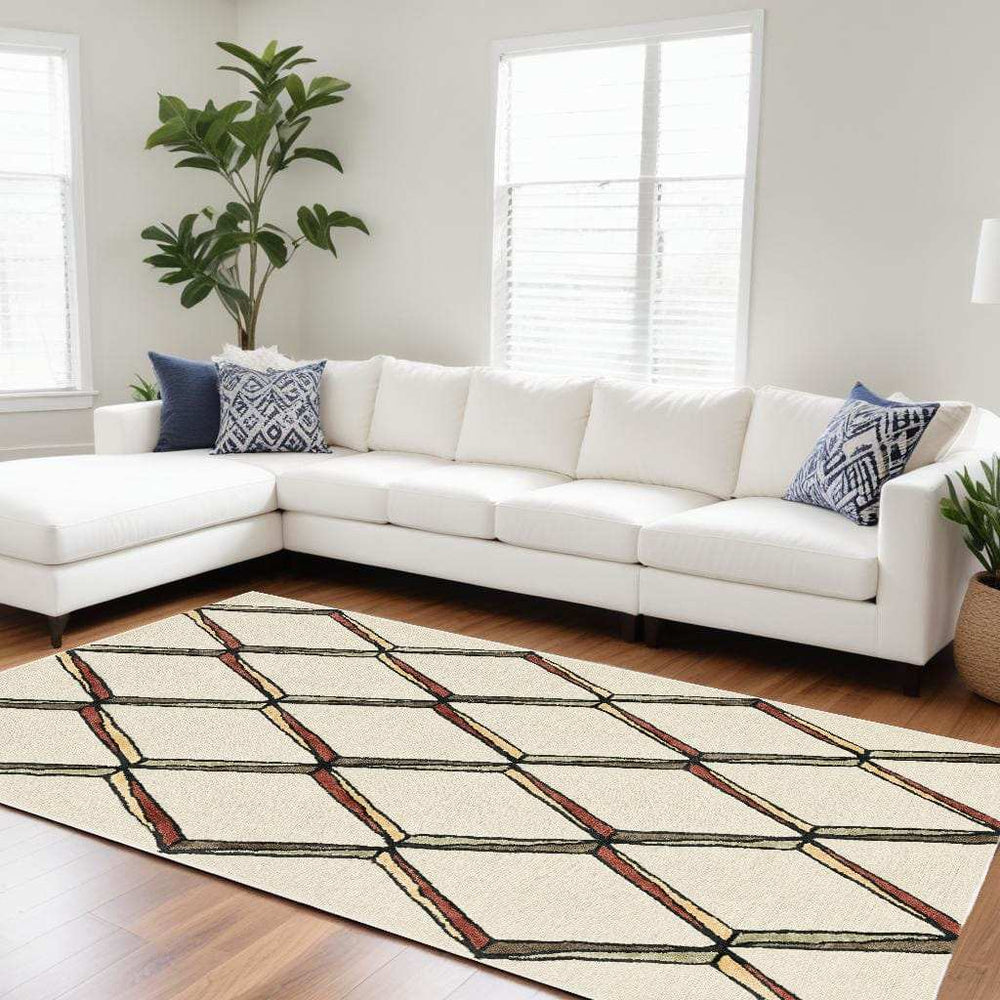 115' Beige Rust and Gold Wool Geometric Hand Tufted Area Rug - Homeroots - Flyclothing LLC