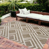8' X 11' Beige Geometric Indoor Outdoor Area Rug - Homeroots - Flyclothing LLC