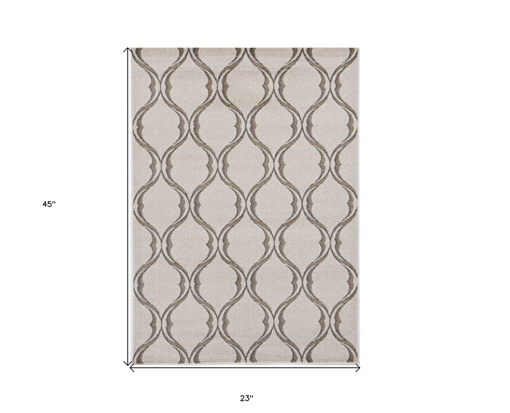 2' X 3' Sand Wavy Line Pattern Accent Rug - Homeroots - Flyclothing LLC