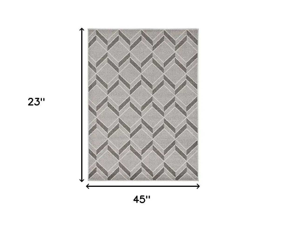 2' X 4' Green and Ivory Geometric Indoor Outdoor Area Rug - Homeroots - Flyclothing LLC