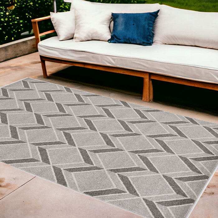 8' X 11' Gray Geometric Indoor Outdoor Area Rug - Homeroots - Flyclothing LLC