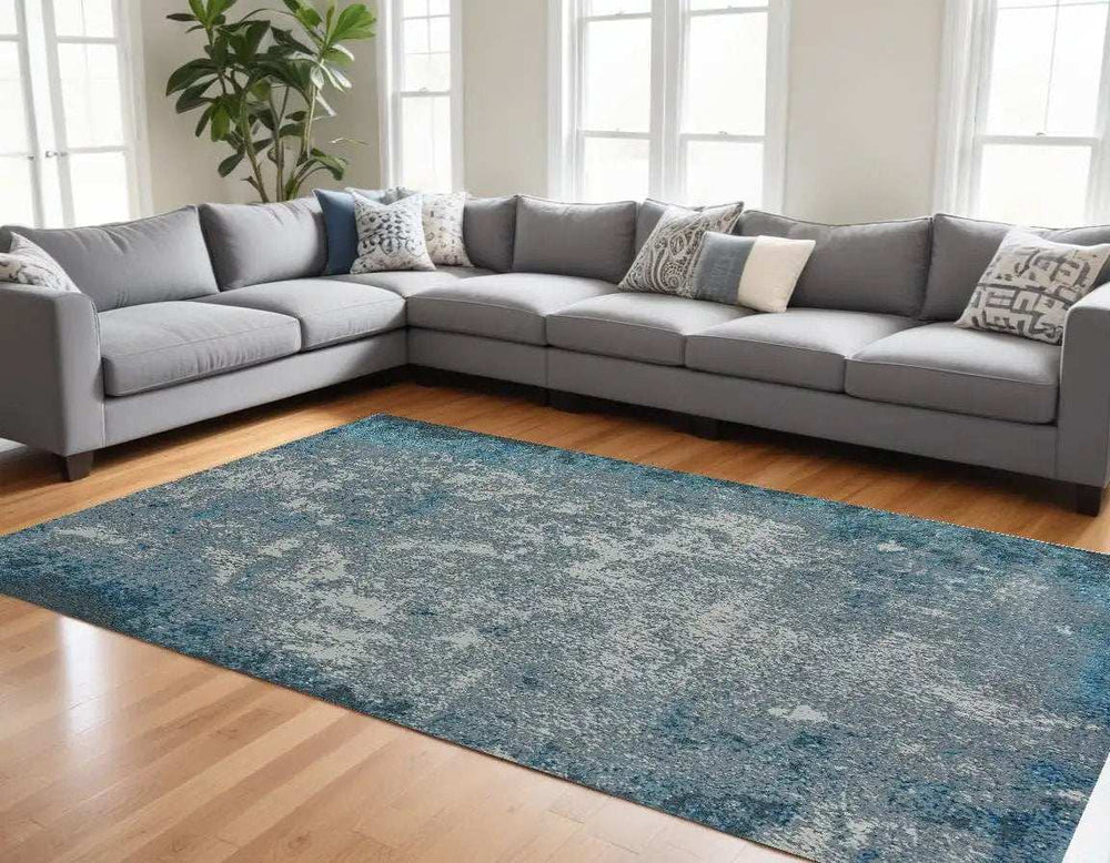 8' X 11' Silver Blue Machine Woven Abstract Smudge Indoor Area Rug - Homeroots - Flyclothing LLC