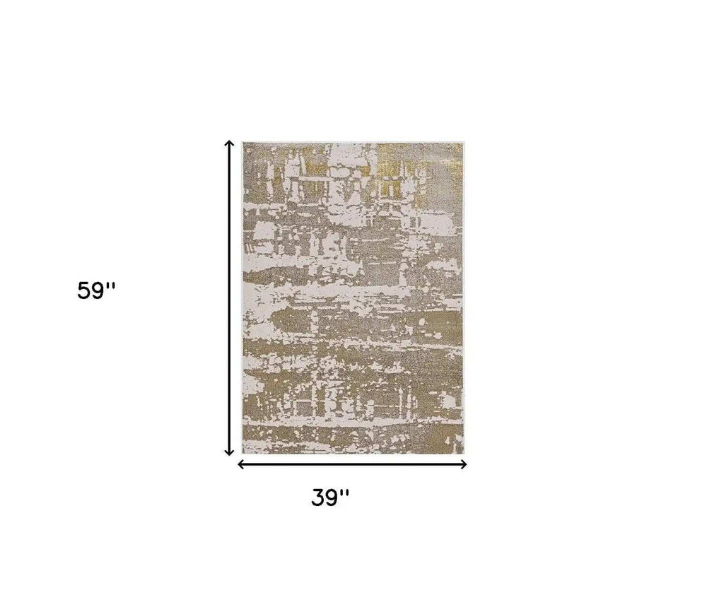 3' X 5' Ivory Or Gold Abstract Area Rug - Homeroots - Flyclothing LLC