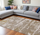 7' X 10' Ivory Gold Machine Woven Abstract Indoor Area Rug - Homeroots - Flyclothing LLC