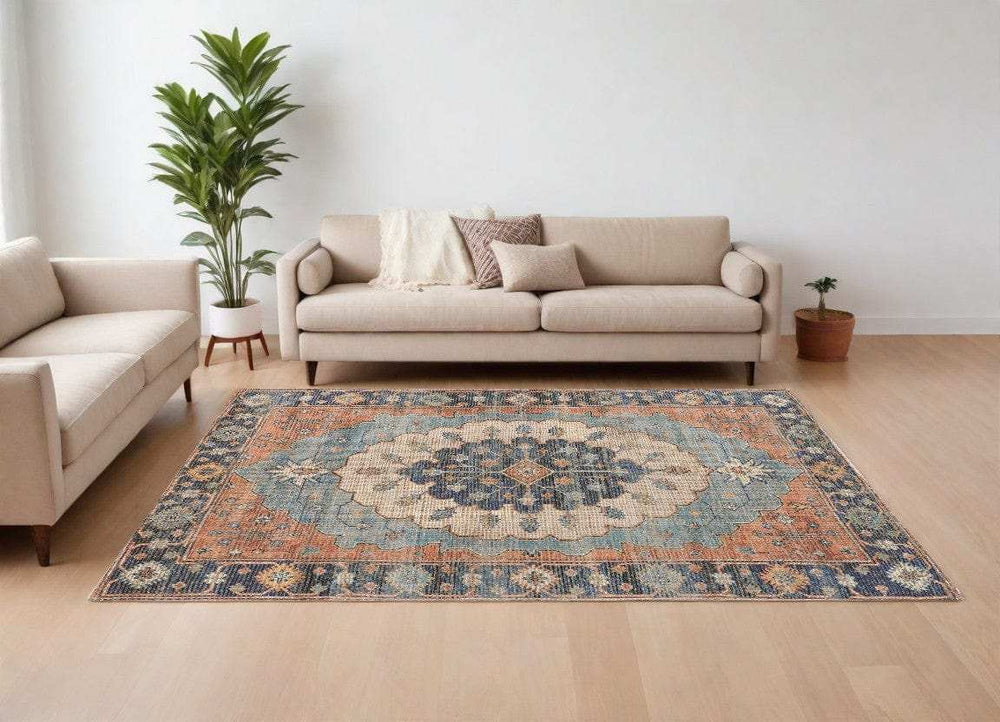 7' X 12' Blue Hand Woven Traditional Medallion Indoor Area Rug - Homeroots - Flyclothing LLC