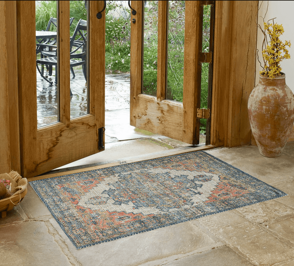 2' X 4' Blue and Ivory Medallion Hand Woven Distressed Area Rug - Homeroots - Flyclothing LLC