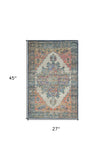 2' X 4' Blue and Ivory Medallion Hand Woven Distressed Area Rug - Homeroots - Flyclothing LLC