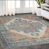 5' X 7' Orange Medallion Hand Woven Distressed Area Rug - Homeroots - Flyclothing LLC