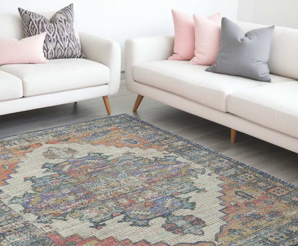 8' X 10' Blue Orange Hand Woven Diamond Medallion Indoor Area Rug - Homeroots - Flyclothing LLC