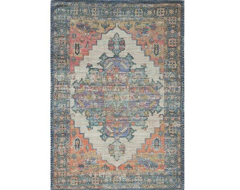 7' X 12' Blue Orange Hand Woven Traditional Medallion Indoor Area Rug - Homeroots - Flyclothing LLC