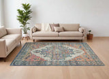 7' X 12' Blue Orange Hand Woven Traditional Medallion Indoor Area Rug - Homeroots - Flyclothing LLC