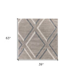 3' X 5' Gray Ivory and Teal Geometric Shag Area Rug - Homeroots - Flyclothing LLC