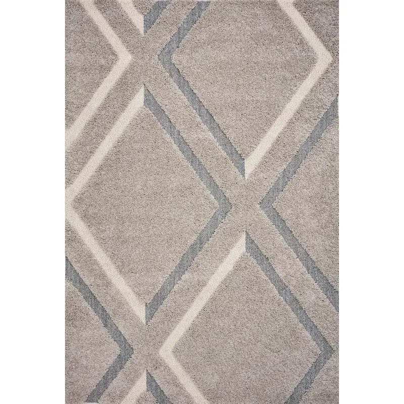 3' X 5' Gray Ivory and Teal Geometric Shag Area Rug - Homeroots - Flyclothing LLC