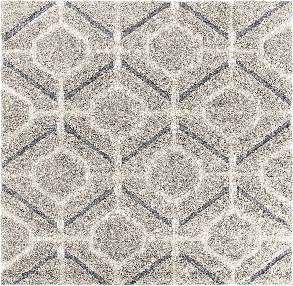 3' X 5' Gray Dark Gray/Teal and Ivory Geometric Shag Area Rug - Homeroots - Flyclothing LLC
