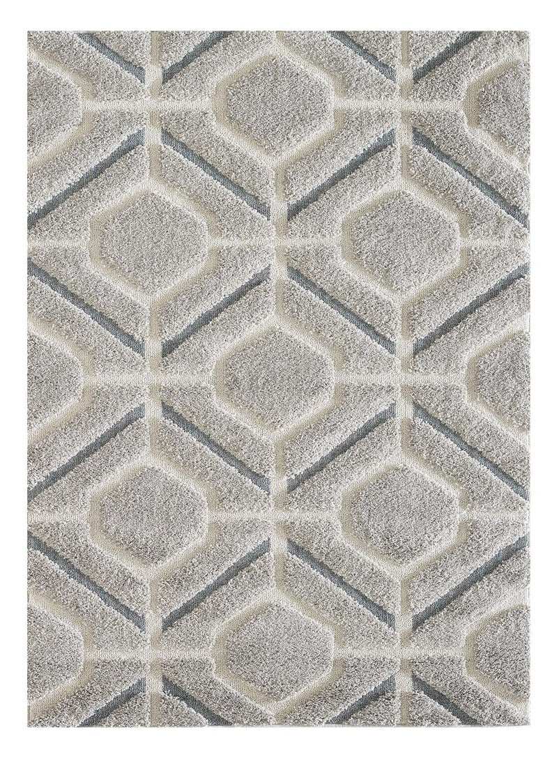 3' X 5' Gray Dark Gray/Teal and Ivory Geometric Shag Area Rug - Homeroots - Flyclothing LLC