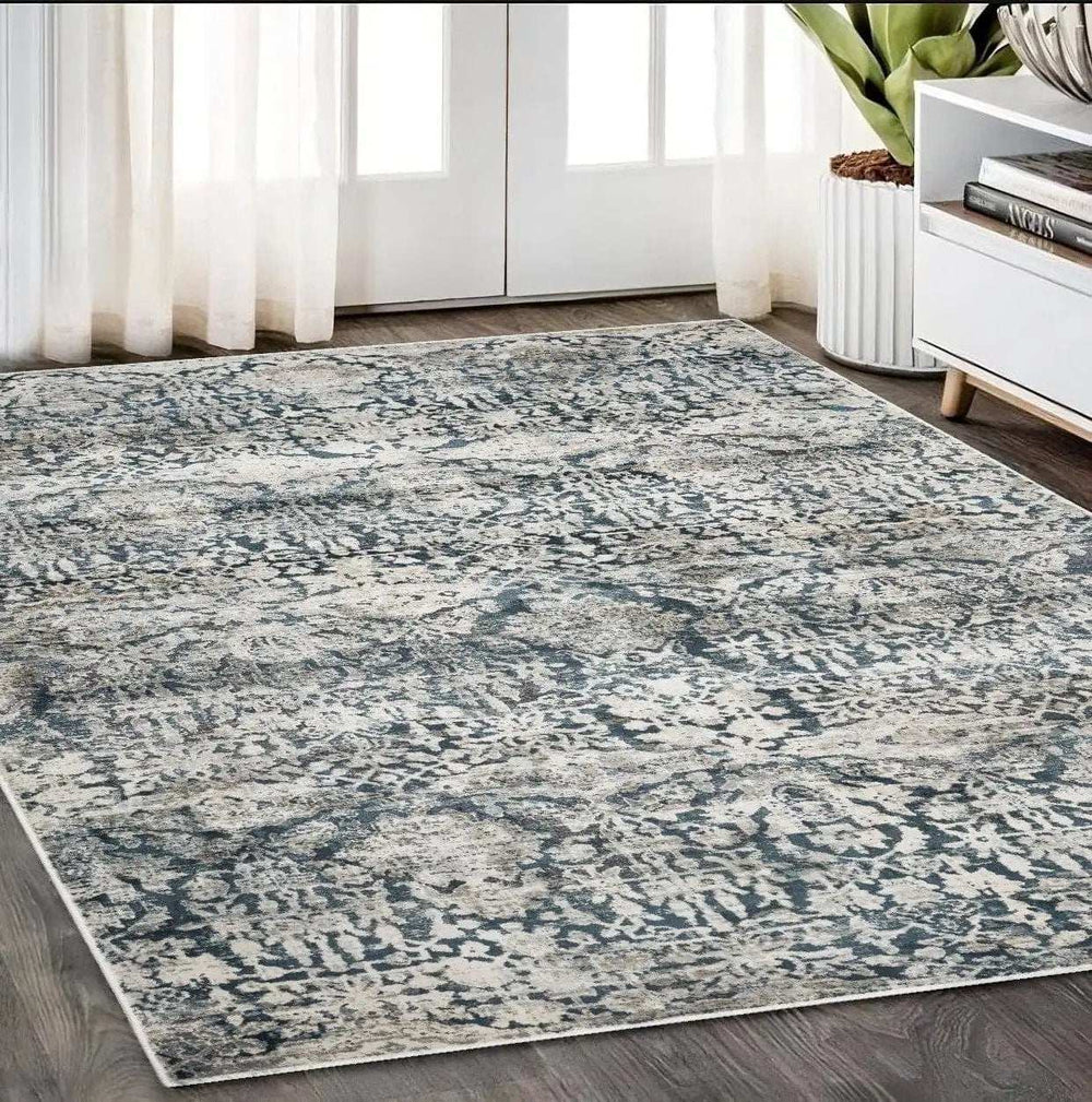 5' X 8' Teal Floral Area Rug - Homeroots - Flyclothing LLC