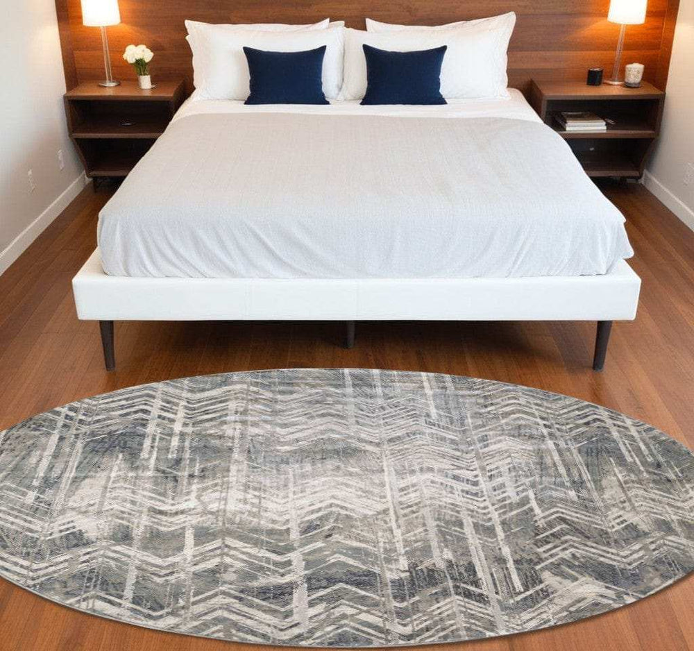 8' X 8' Gray Chevron Area Rug - Homeroots - Flyclothing LLC